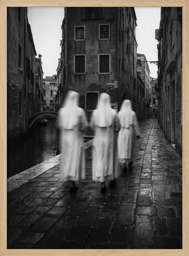 Nuns Walking Venice Street Art Print UK — Dark Moody Calm Wall Art — Living Room — Wall It All Prints