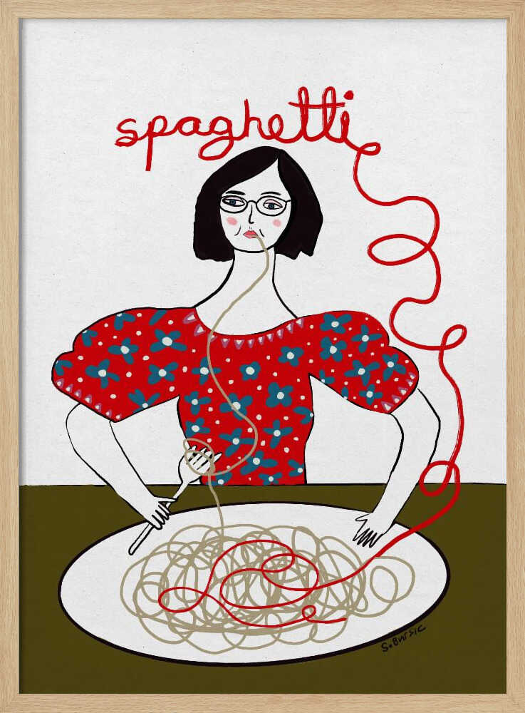 Whimsical Spaghetti Dinner Art Print UK — Portrait Minimal Wall Art — Kitchen — Wall It All Prints