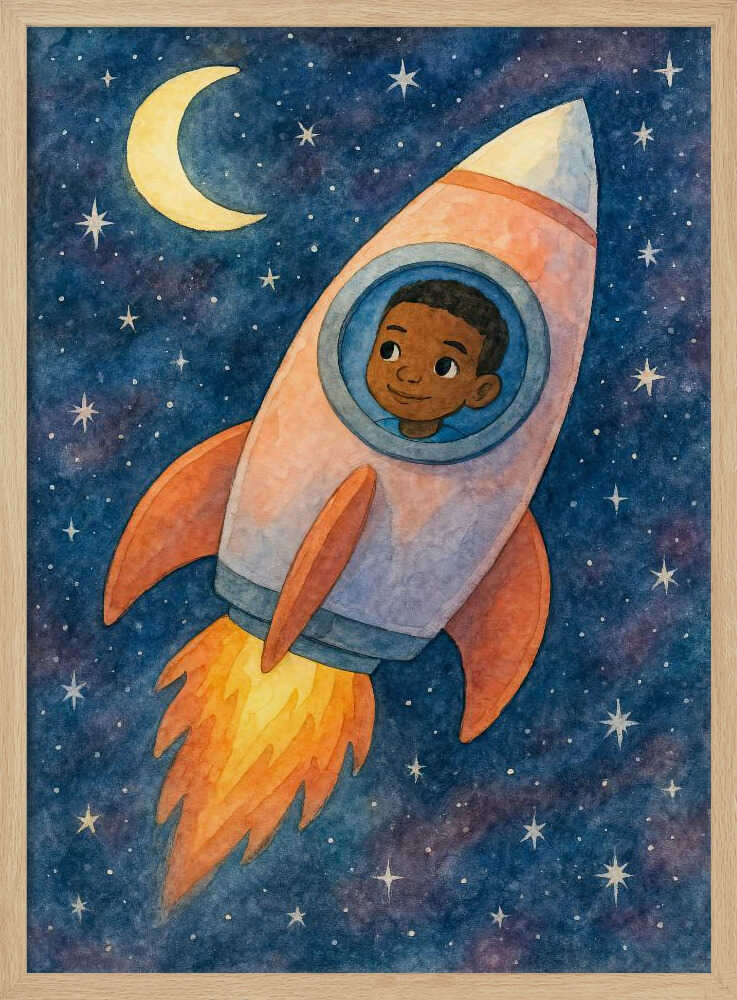 Child rocket flying through space