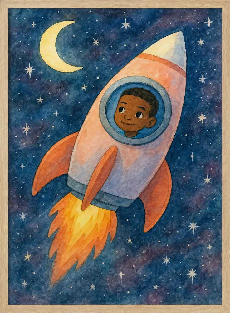 Child rocket flying through space Natalie Bruns
