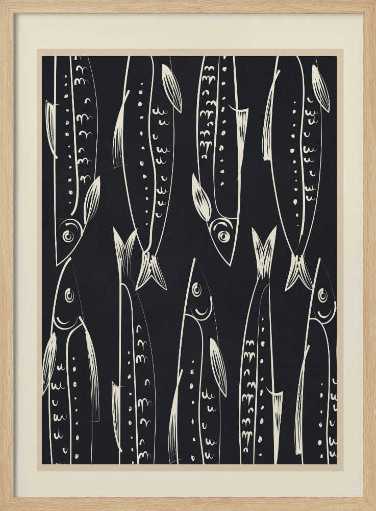 Graphic Sardine Pattern Art Print UK — Abstract Dark Wall Art — Kitchen — Wall It All Prints
