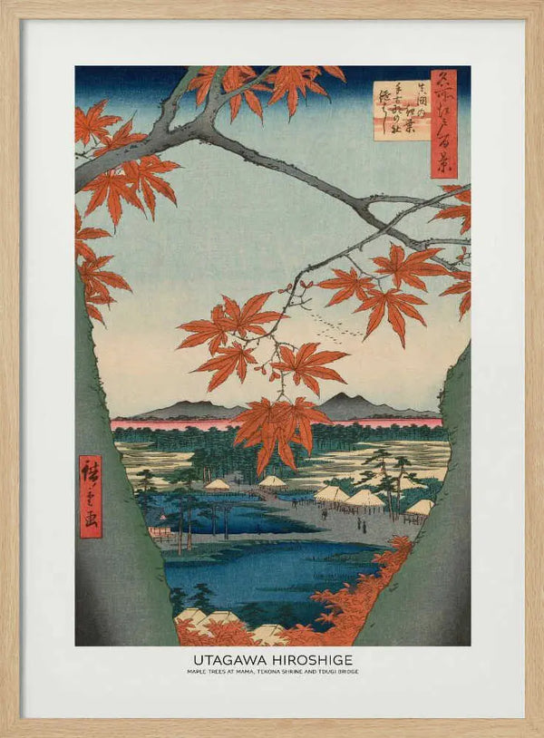 Maple Trees At Mama, Tekona Shrine and Tdugi Bridge Utagawa Hiroshige