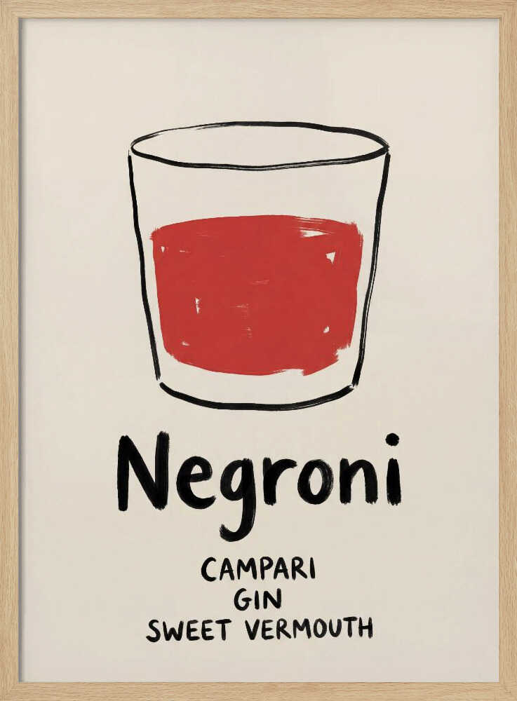 Classic Negroni Cocktail Art Print UK — Abstract Minimal Wall Art — Kitchen — Wall It All Prints