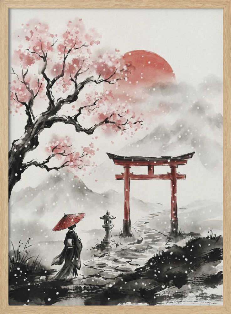 Kimono Winter Journey Art Print UK — Japanese Calm Wall Art — Living Room — Wall It All Prints