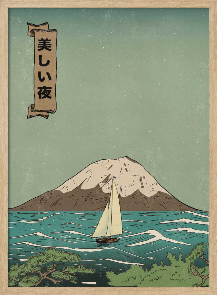 Beautiful Fuji Night Sail Art Print UK — Japanese Calm Wall Art — Living Room — Wall It All Prints