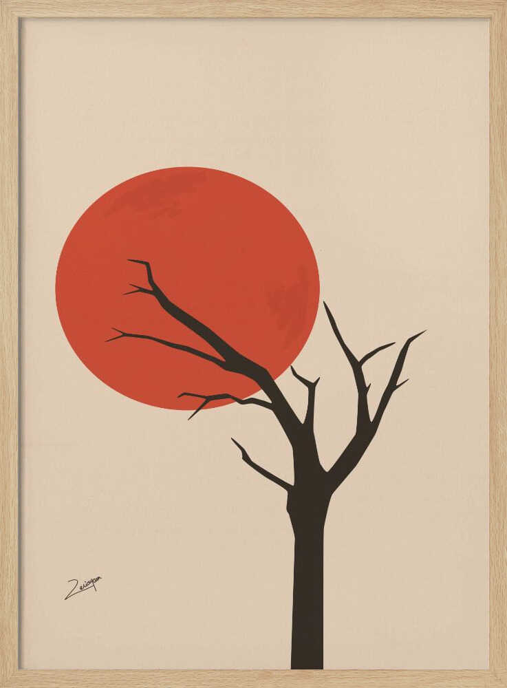 Red Sun Tree Art Print UK — Japanese Dark Wall Art — Office — Wall It All Prints