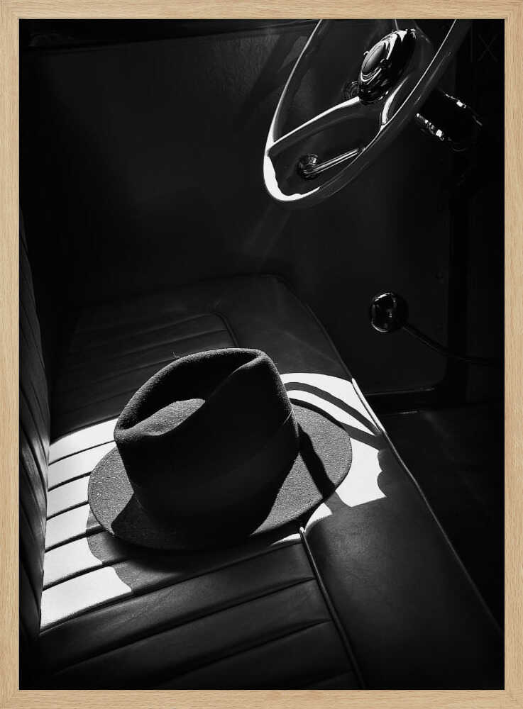 Fedora In Vintage Car Art Print UK — Dark Moody Dark Wall Art — Living Room — Wall It All Prints