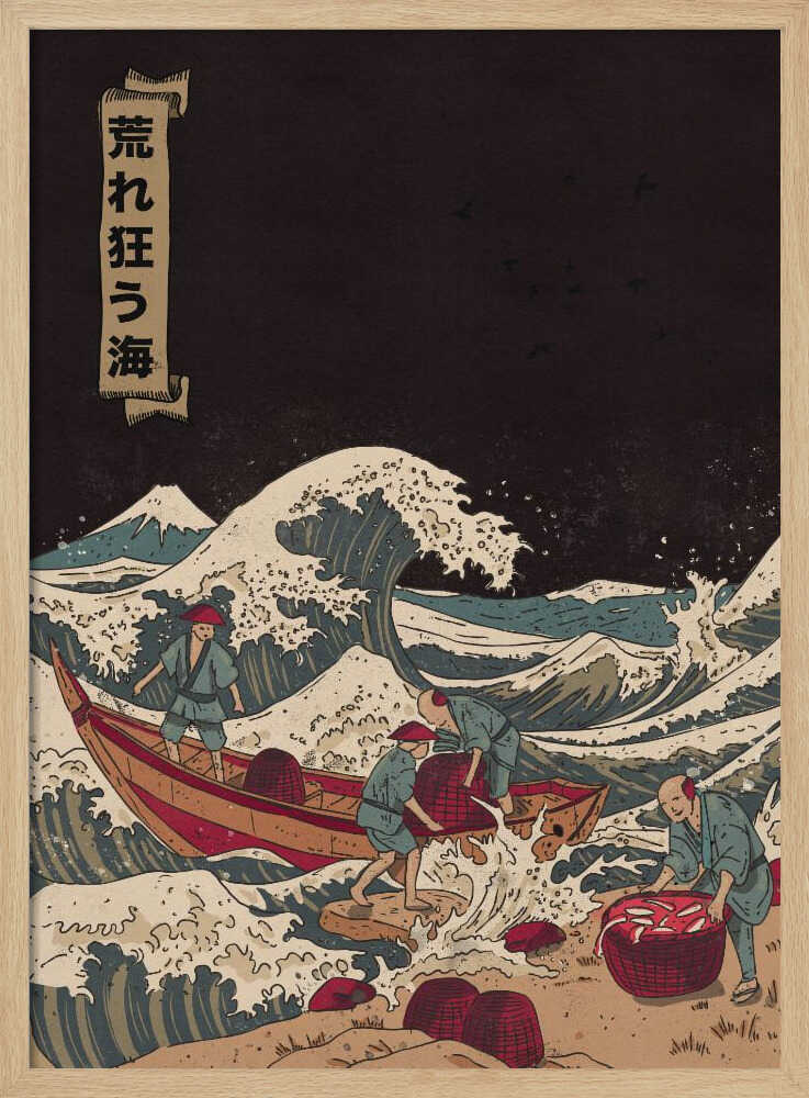 Fishermen Raging Sea Art Print UK — Japanese Vibrant Wall Art — Living Room — Wall It All Prints