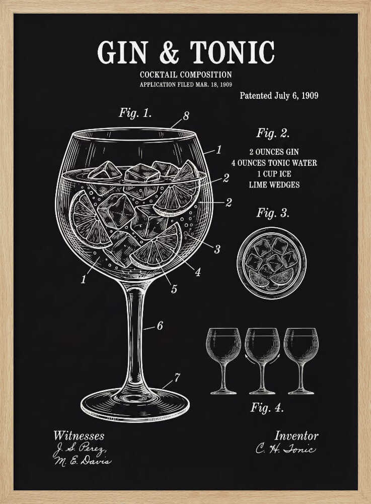 Gin Tonic Patent Blueprint Art Print UK — Vintage Vibrant Wall Art — Kitchen — Wall It All Prints