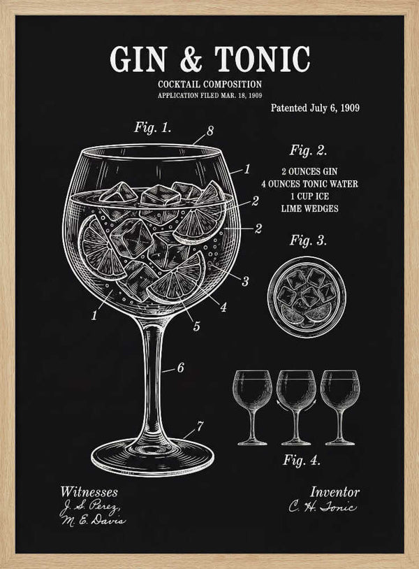 Gin Tonic Patent Blueprint Art Print UK — Vintage Vibrant Wall Art — Kitchen — Wall It All Prints