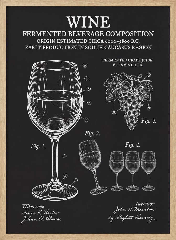 Vintage Wine Patent Drawing Art Print UK — Vintage Vibrant Wall Art — Kitchen — Wall It All Prints