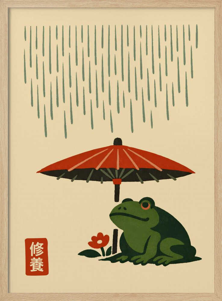 Rainy Day Frog Umbrella Art Print UK — Japanese Calm Wall Art — Bedroom — Wall It All Prints