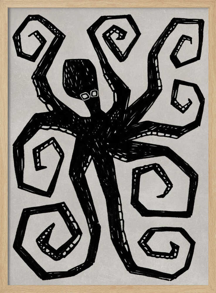 Black Octopus Swirl Art Print UK — Abstract Vibrant Wall Art — Living Room — Wall It All Prints