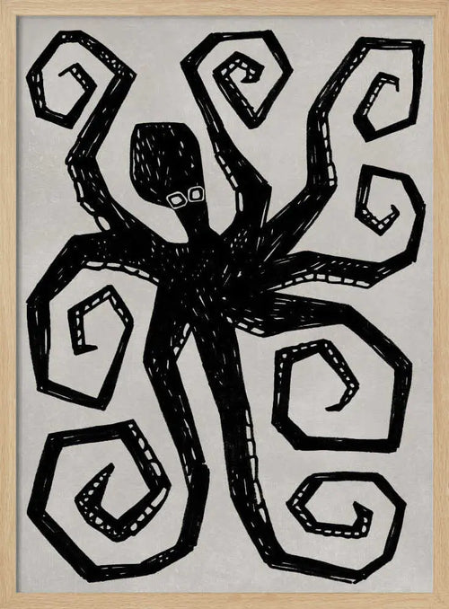 Black Octopus Swirl Art Print UK — Abstract Vibrant Wall Art — Living Room — Wall It All Prints