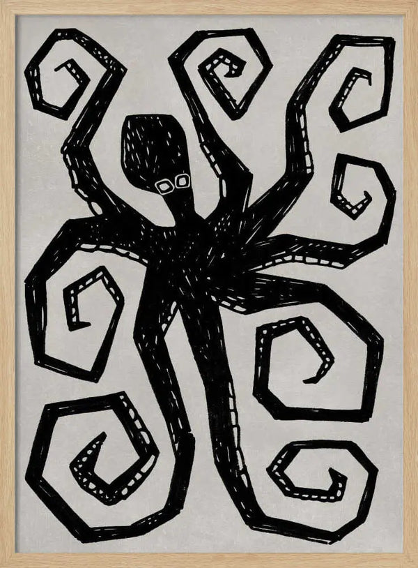 Black Octopus Swirl Art Print UK — Abstract Vibrant Wall Art — Living Room — Wall It All Prints