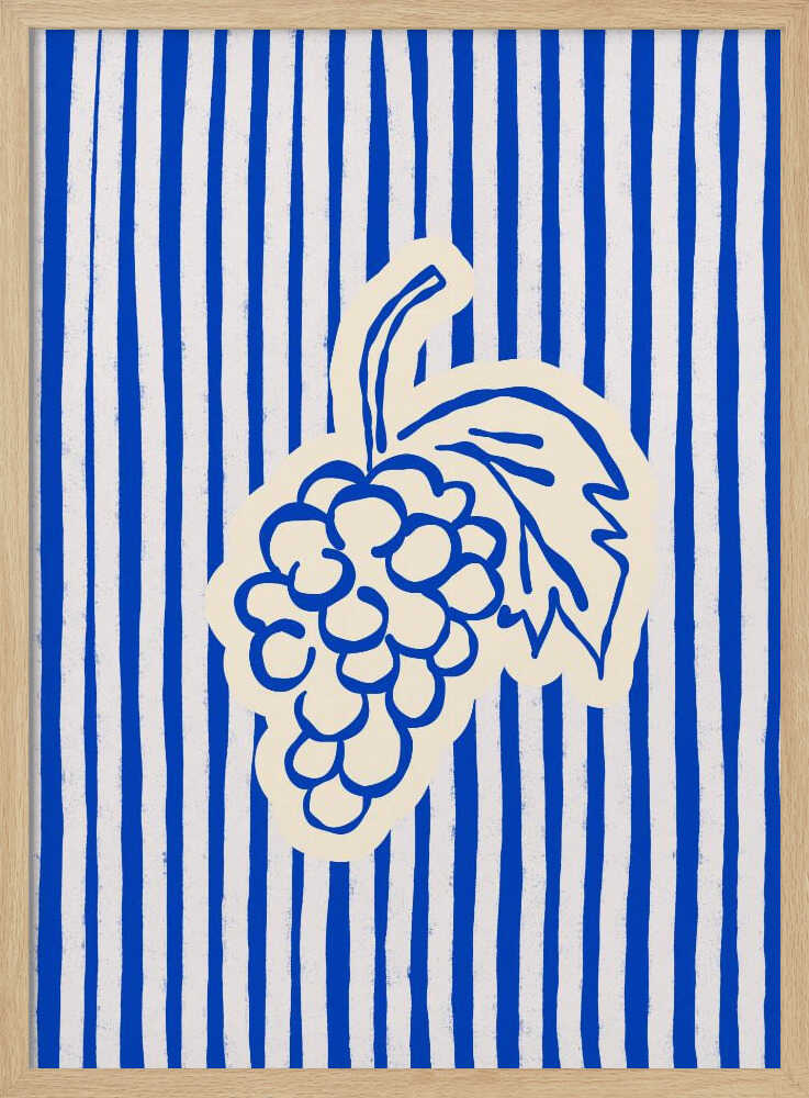 Blue Striped Grapes Art Print UK — Botanical Minimal Wall Art — Kitchen — Wall It All Prints