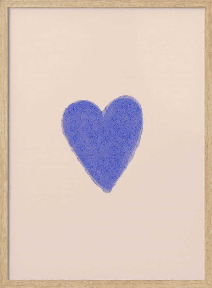Textured blue heart illustration on a beige background, nursery wall art print.