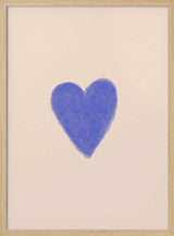 Textured blue heart illustration on a beige background, nursery wall art print.