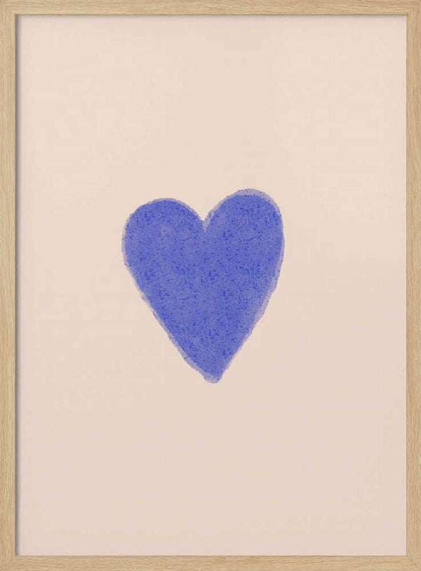 Textured blue heart illustration on a beige background, nursery wall art print.