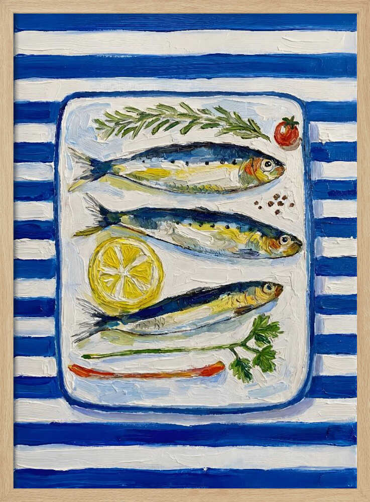 Fresh Sardines Blue Stripes Art Print UK — Landscape Fresh Wall Art — Kitchen — Wall It All Prints