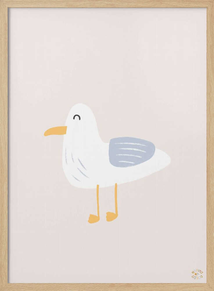Simple white seagull illustration, bird nursery wall art print.