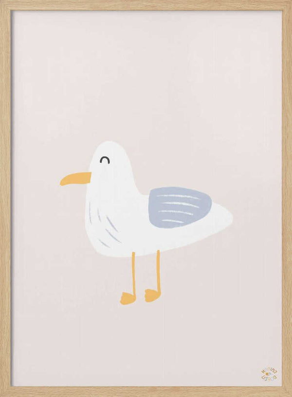 Simple white seagull illustration, bird nursery wall art print.