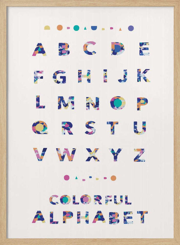 Bold, colourful graphic alphabet letters, alphabet nursery print for early learning.