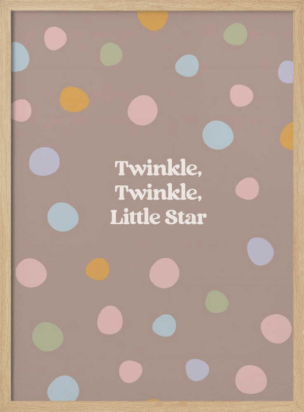 Twinkle Little Star lullaby quote with pastel dots and star motif, nursery wall art print.