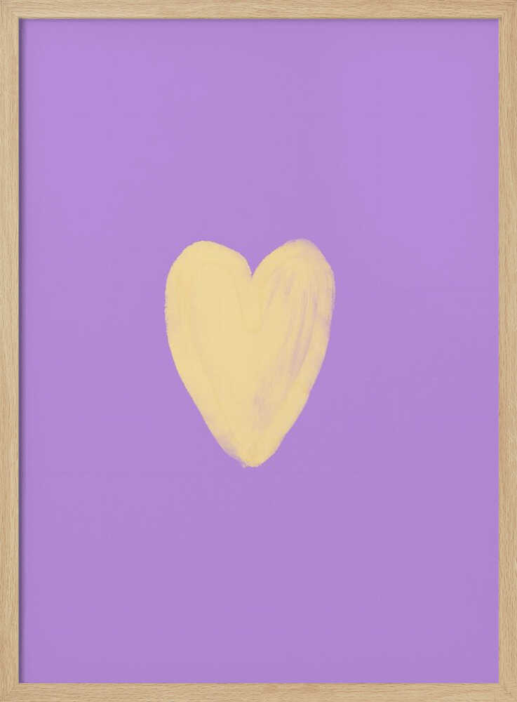 Soft yellow heart illustration on a lavender background, minimalist nursery wall art print.