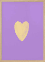 Soft yellow heart illustration on a lavender background, minimalist nursery wall art print.
