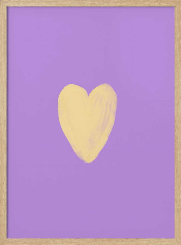 Soft yellow heart illustration on a lavender background, minimalist nursery wall art print.