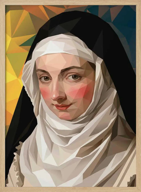 Geometric Nun Art Print - Serene Portrait Low Profile