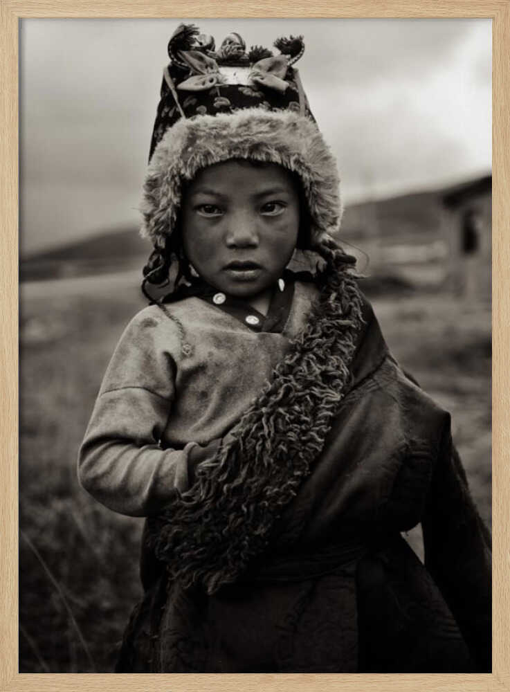 Watchful Child in Fur Art Print UK — Portrait Dark Wall Art — Living Room — Wall It All Prints