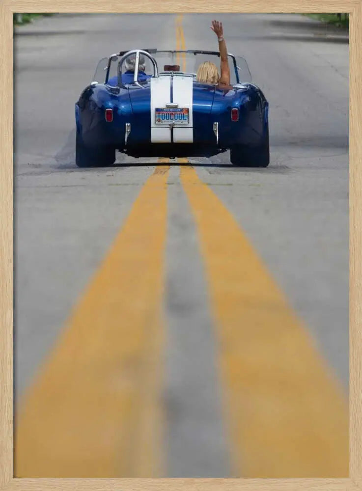 Blue Roadster Waving Drive Art Print UK — Portrait Vibrant Wall Art — Living Room — Wall It All Prints