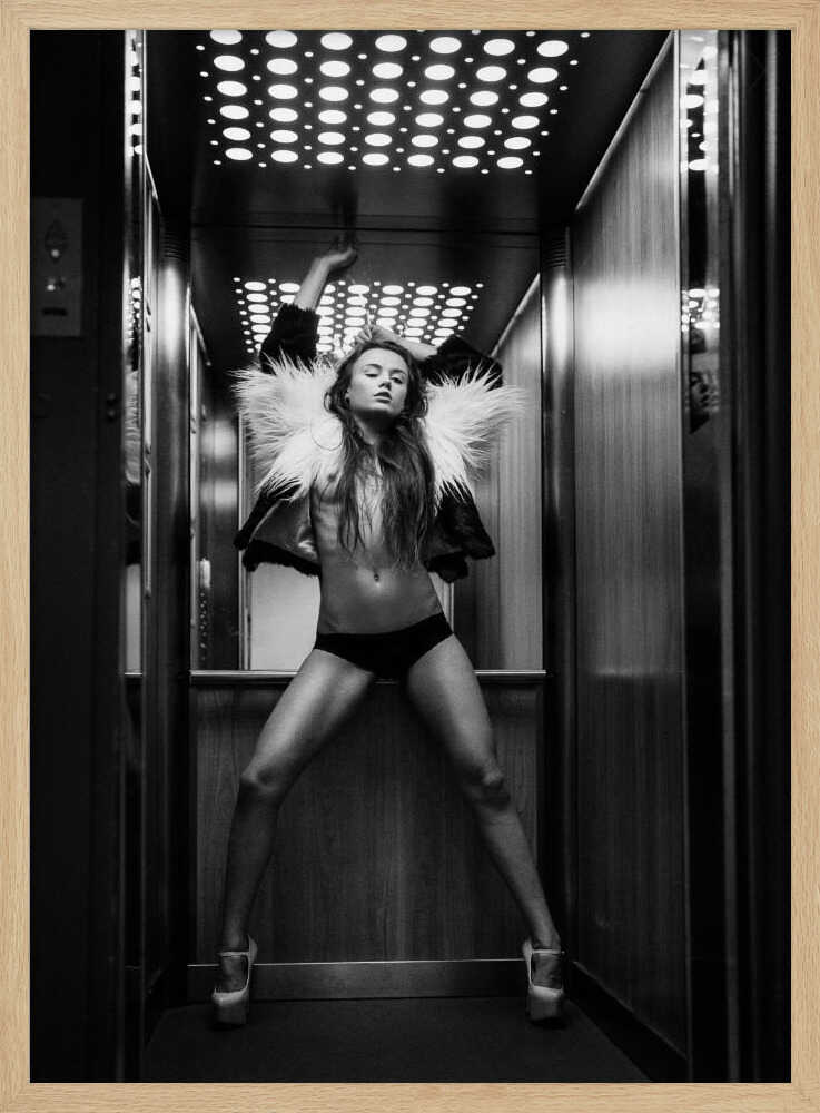 Monochrome Elevator Glamour Art Print UK — Dark Moody Dark Wall Art — Living Room — Wall It All Prints