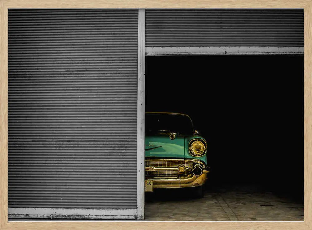 Teal Classic Car Peeks Art Print UK — Dark Moody Dark Wall Art — Living Room — Wall It All Prints