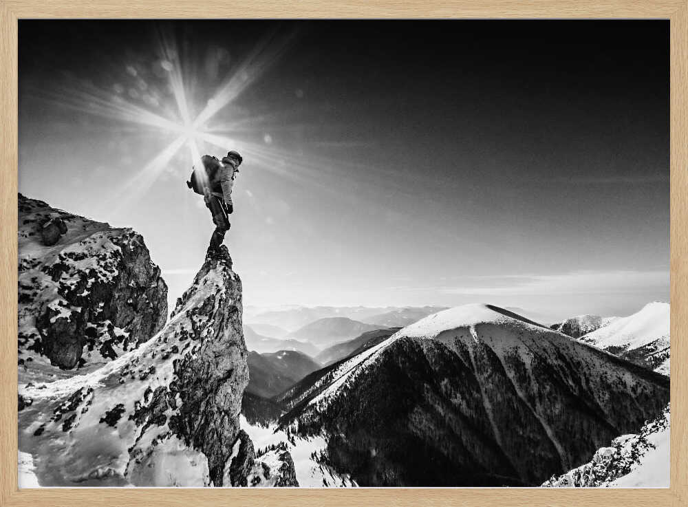Climber's Winter Summit Art Print UK — Dark Moody Dark Wall Art — Living Room — Wall It All Prints