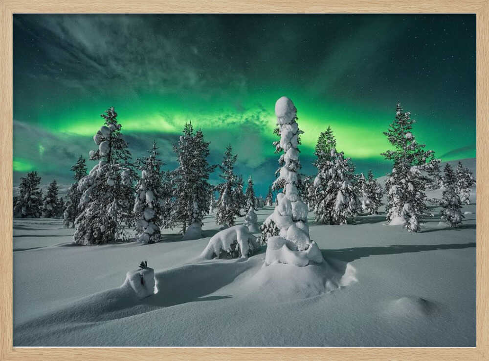 Northern Lights Winter Forest Art Print UK — Japanese Calm Wall Art — Living Room — Wall It All Prints