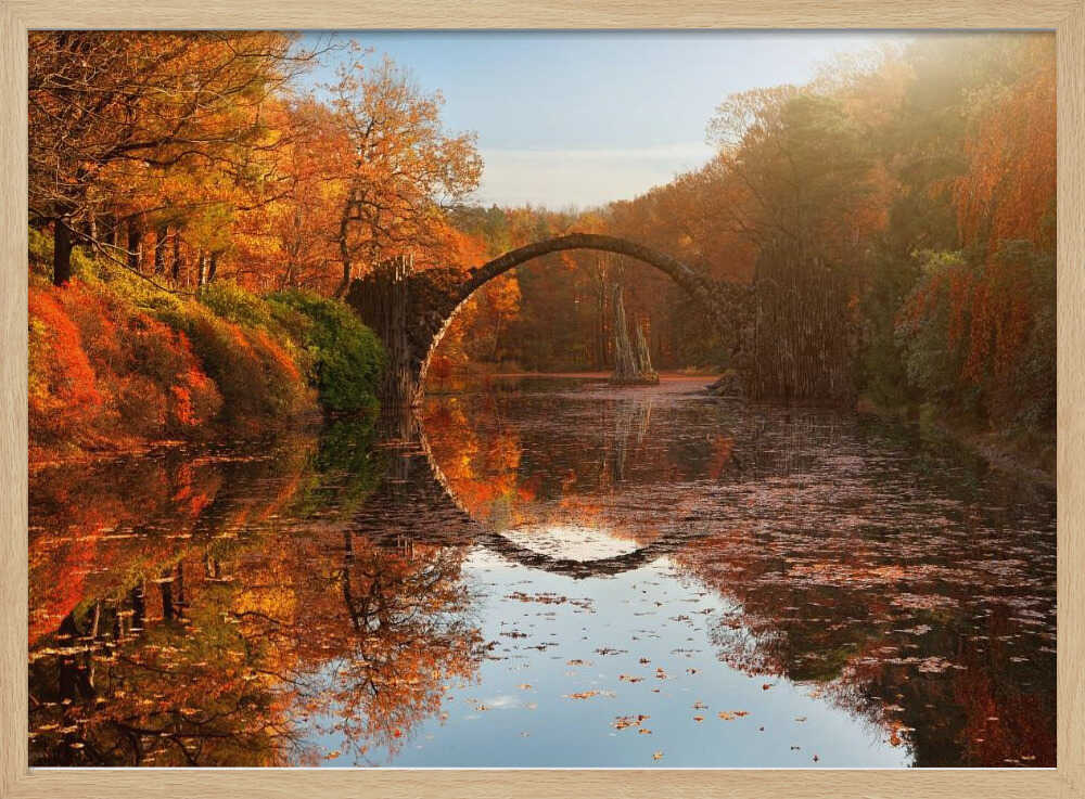 Perfect Autumn Bridge Reflection Art Print UK — Landscape Vibrant Wall Art — Living Room — Wall It All Prints
