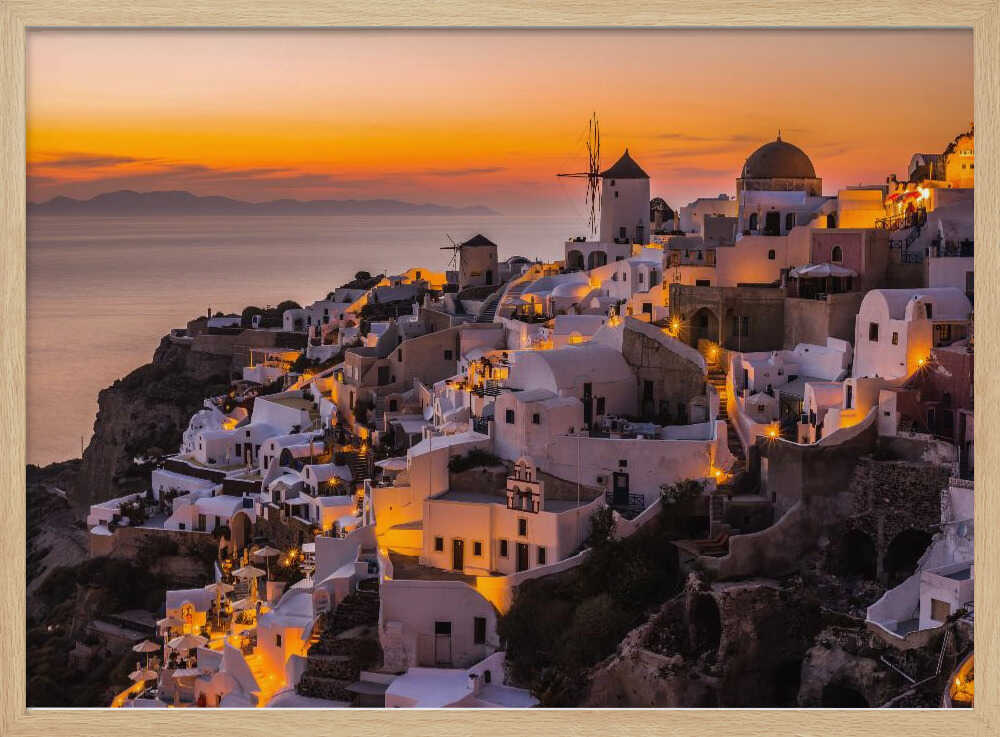 Oia Santorini Sunset Glow Art Print UK — Landscape Vibrant Wall Art — Living Room — Wall It All Prints
