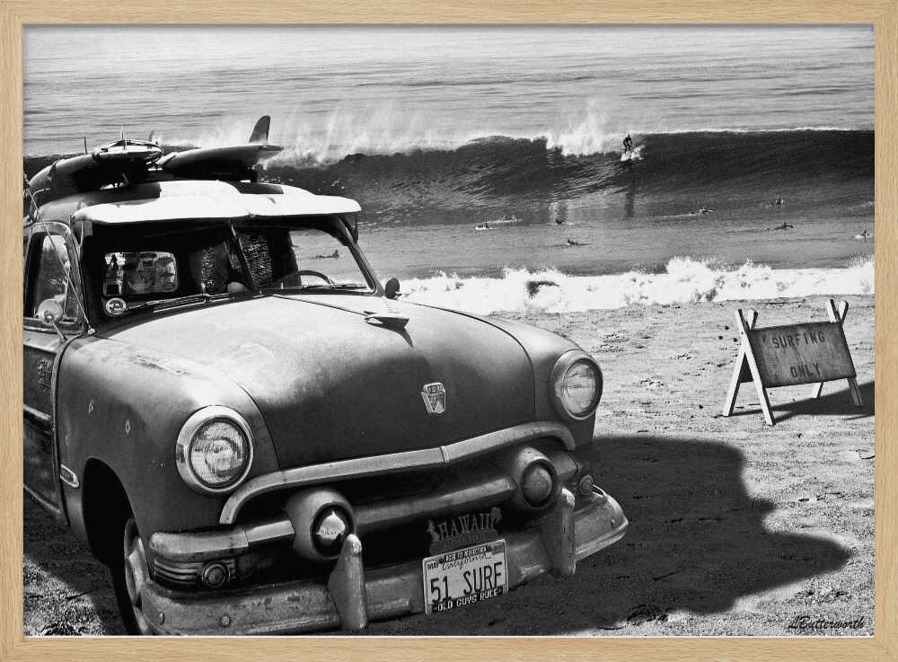 Vintage Car Surf Beach Art Print UK — Landscape Dark Wall Art — Living Room — Wall It All Prints