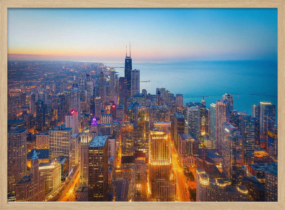 Chicago Skyline Twilight Art Print UK — Landscape Vibrant Wall Art — Living Room — Wall It All Prints