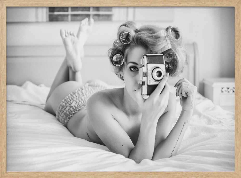 Pin Up Camera Girl Art Print UK — Portrait Calm Wall Art — Bedroom — Wall It All Prints