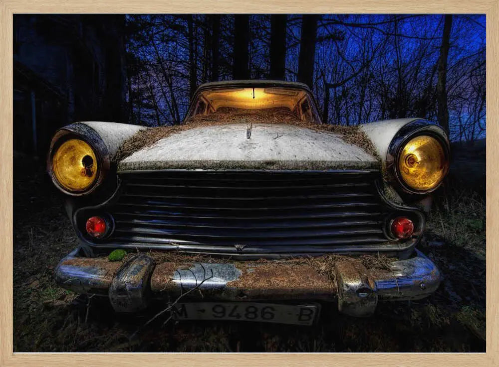 Eerie Car Blue Night Art Print UK — Dark Moody Dark Wall Art — Living Room — Wall It All Prints
