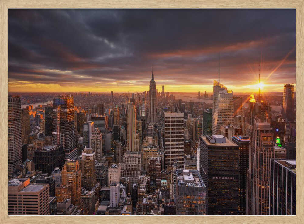 Dramatic Manhattan Sunset Art Print UK — Dark Moody Warm Wall Art — Living Room — Wall It All Prints