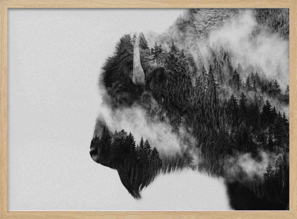 Forest Bison Spirit Art Print UK — Landscape Dark Wall Art — Living Room — Wall It All Prints
