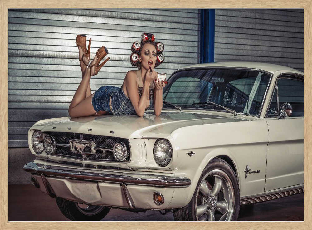 Retro Pinup Classic Car Art Print UK — Portrait Vibrant Wall Art — Living Room — Wall It All Prints