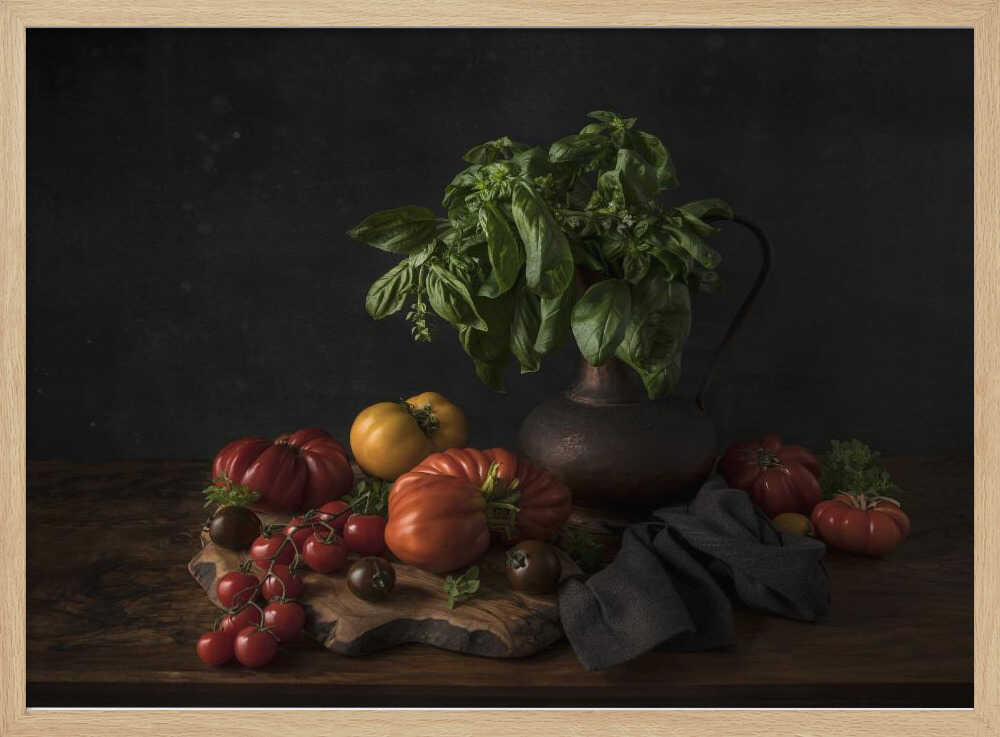 Heirloom Tomatoes And Basil Art Print UK — Botanical Vibrant Wall Art — Kitchen — Wall It All Prints