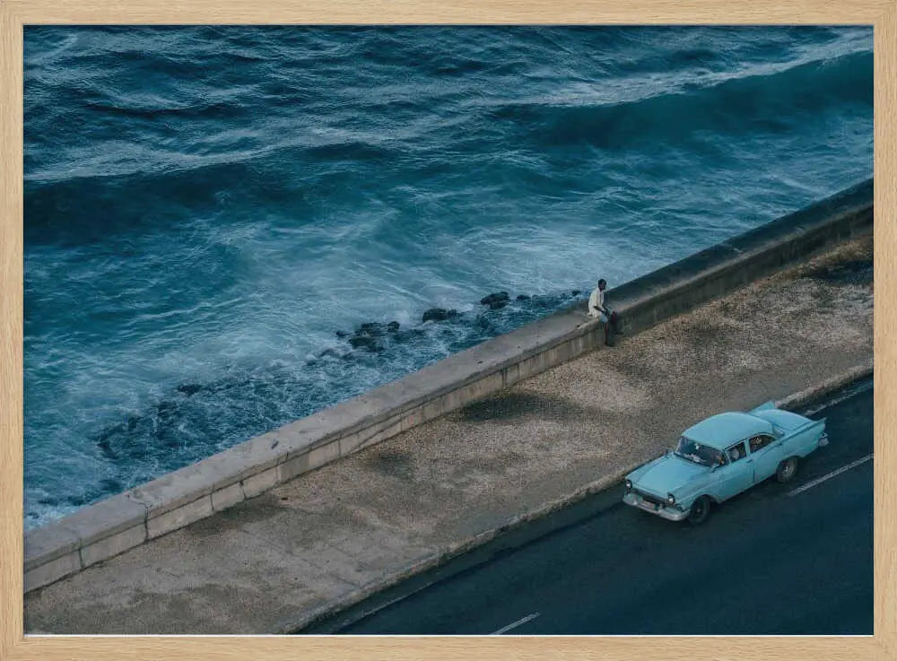 Coastal Drive Classic Car Art Print UK — Portrait Calm Wall Art — Bedroom — Wall It All Prints