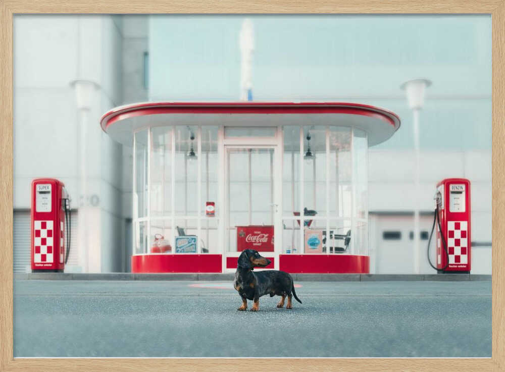 Retro Gas Station Dog Art Print UK — Vintage Vibrant Wall Art — Living Room — Wall It All Prints
